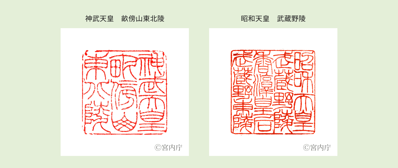 神武天皇　畝傍山東北陵と昭和天皇　武蔵野陵の陵印